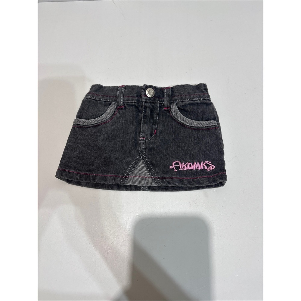 Akdmks Denim Mini Skirt Kids 12M Grey Embroidered Pink Stitching Y2K 1990's